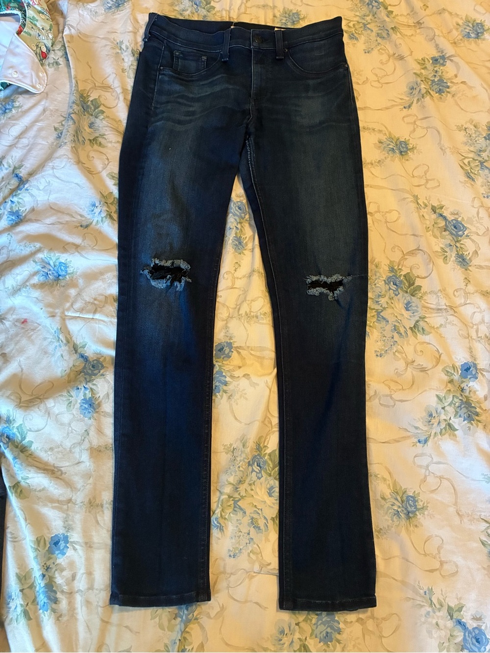 rag & bone Dark Blue Skinny Distressed Jeans